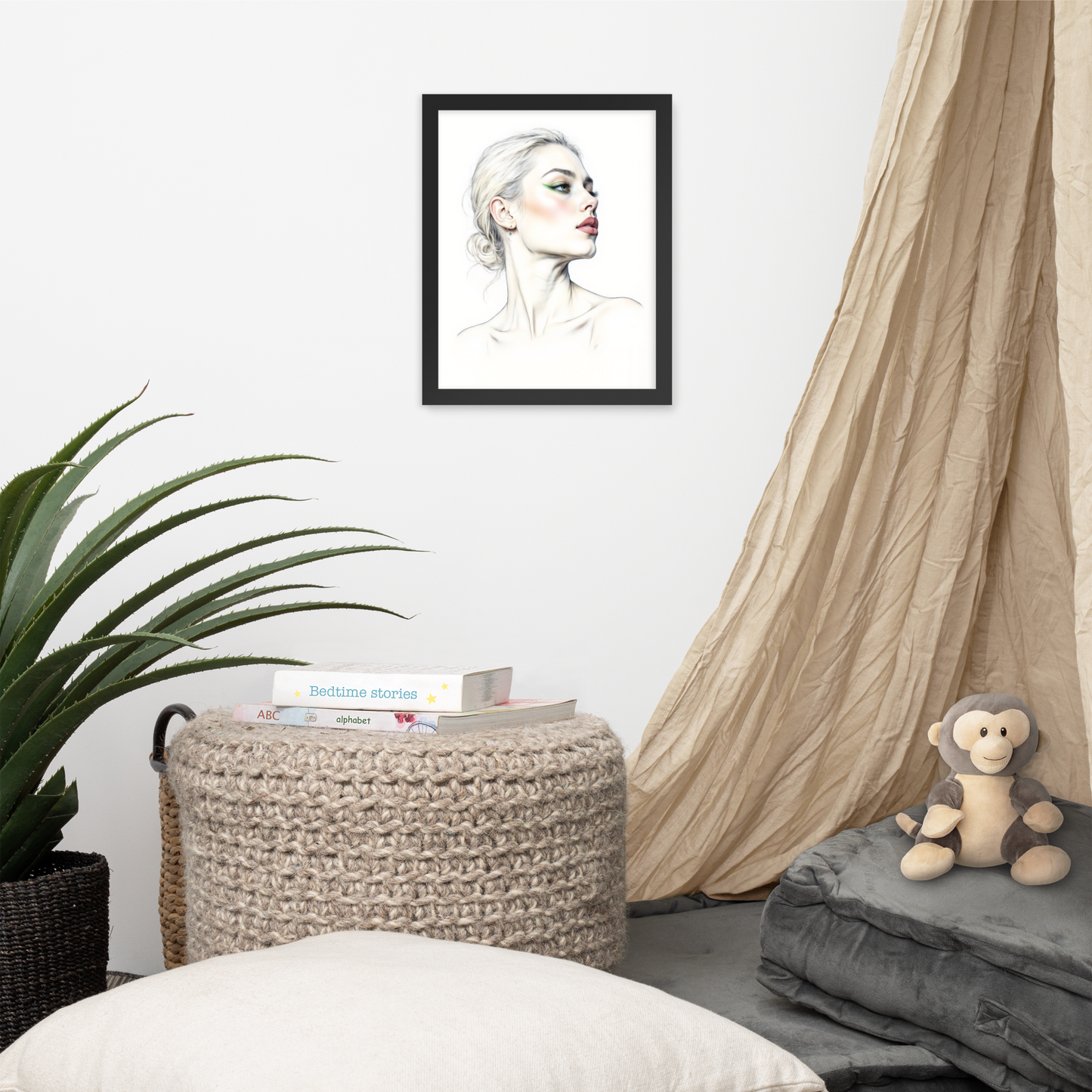 Minimalist One Line Woman Portrait – Framed Wall Art - Boho Decor - Framed Poster