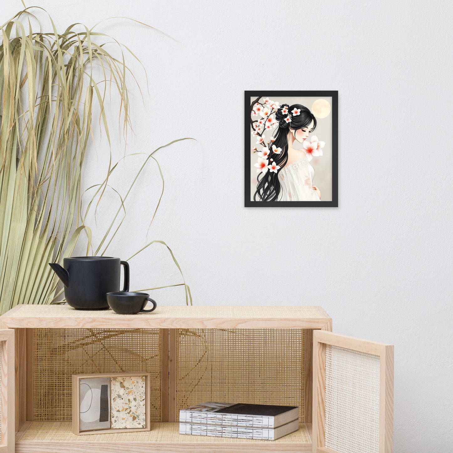 Elegant Cherry Blossom Bride – Framed Art Print - Romantic Kachoga Style Inspired Wall Decor - Framed poster