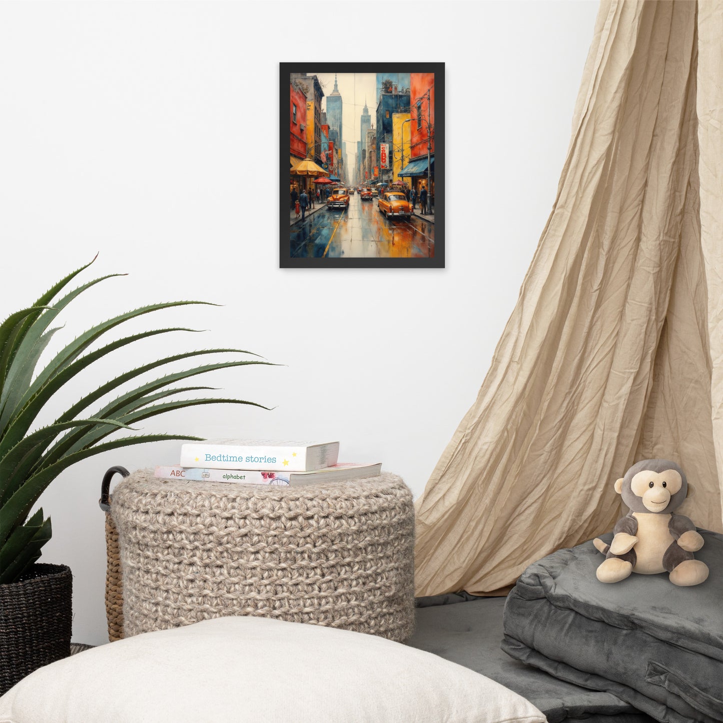 Abstract cityscape, expressionist painting style - Vibrant color palette - Framed poster