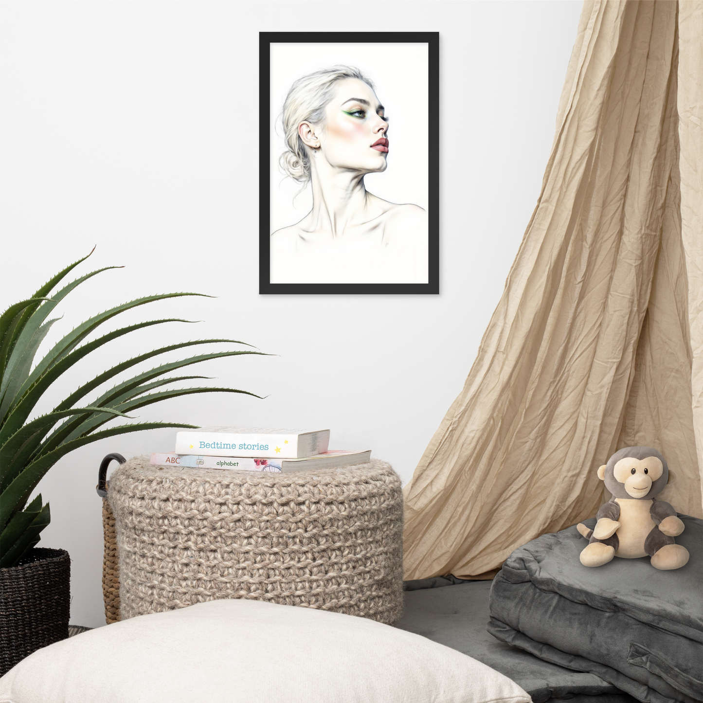 Minimalist One Line Woman Portrait – Framed Wall Art - Boho Decor - Framed Poster