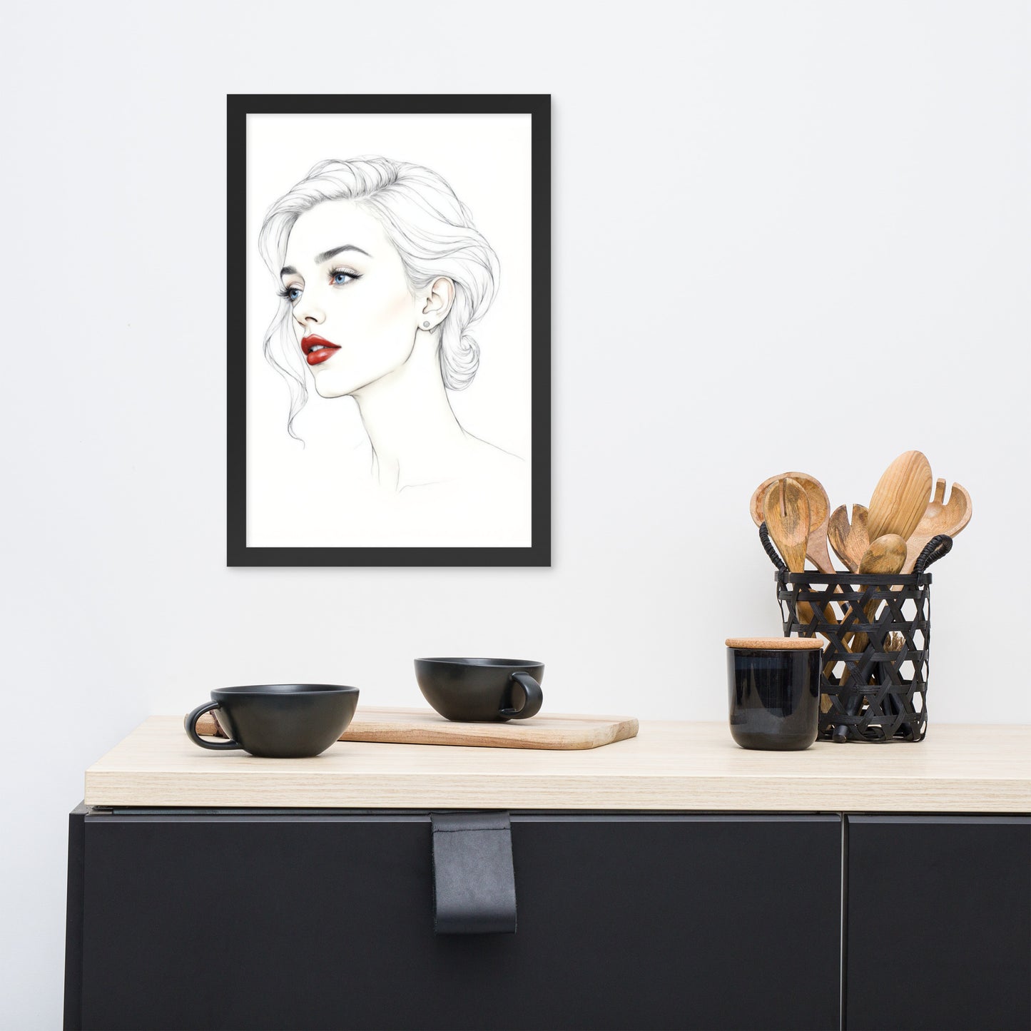 Minimalist One Line Woman Portrait – Framed Wall Art - Boho Decor - Framed poster