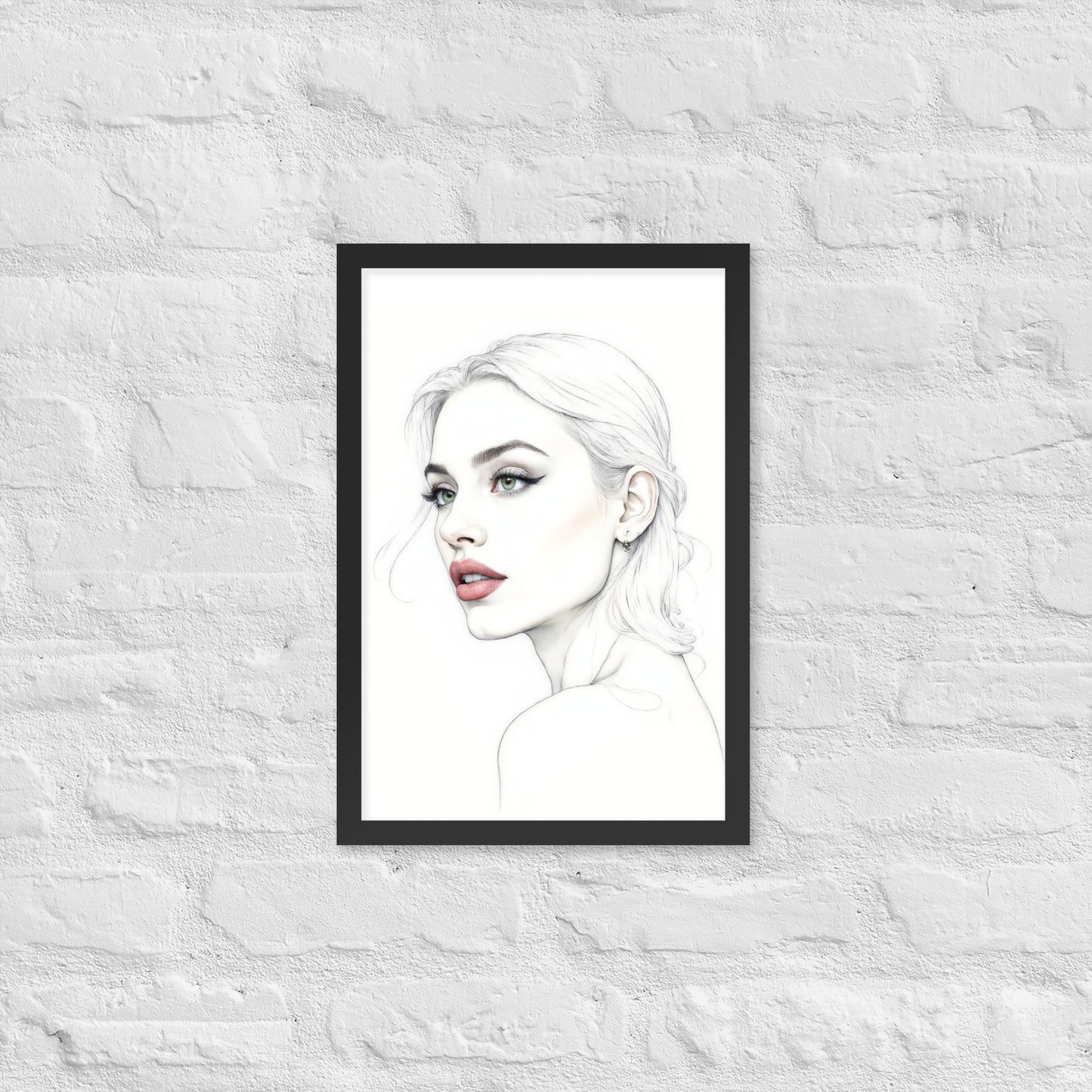Minimalist One Line Woman Portrait – Framed Wall Art - Boho Decor - Framed poster
