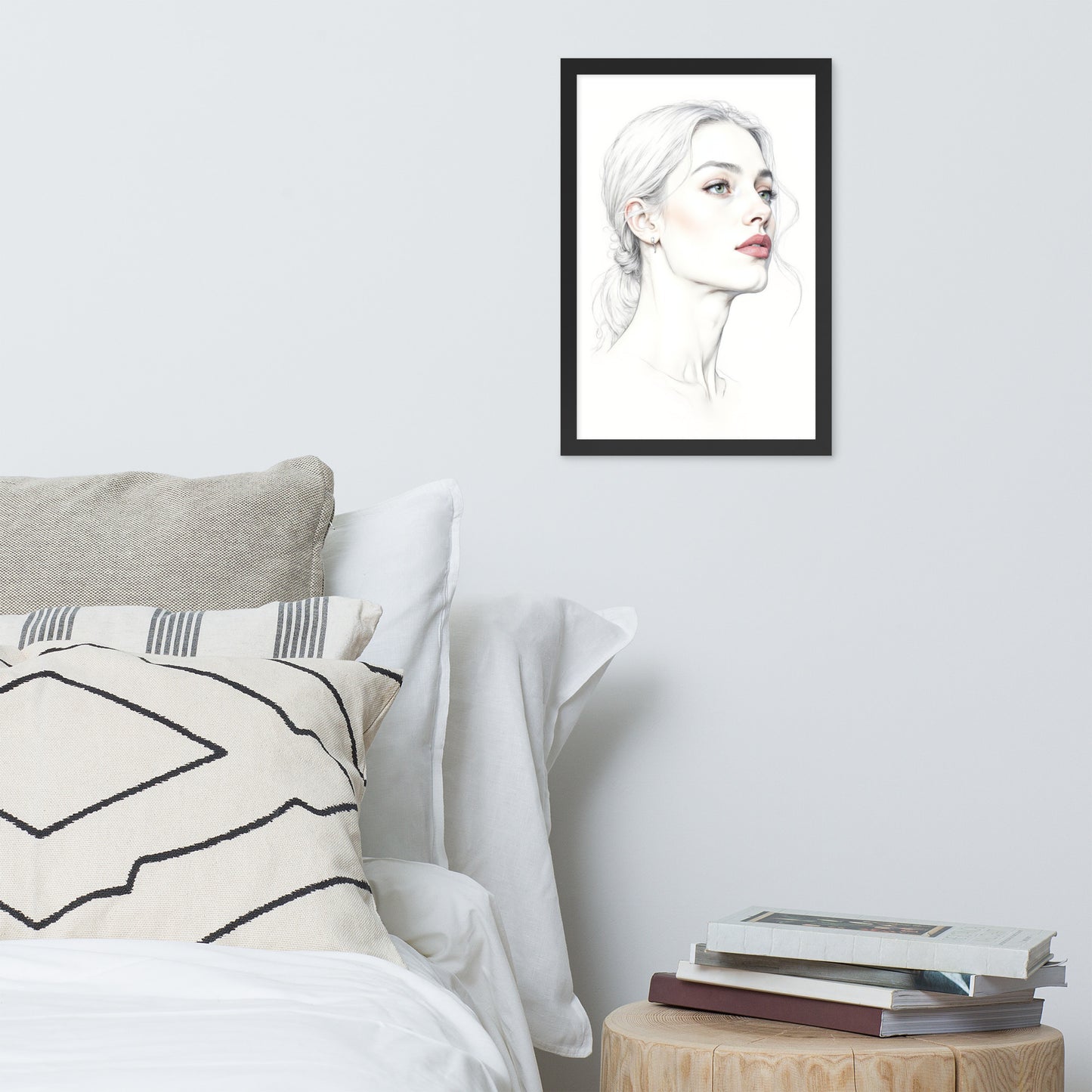 Minimalist One Line Woman Portrait – Framed Wall Art - Boho Decor - Framed poster