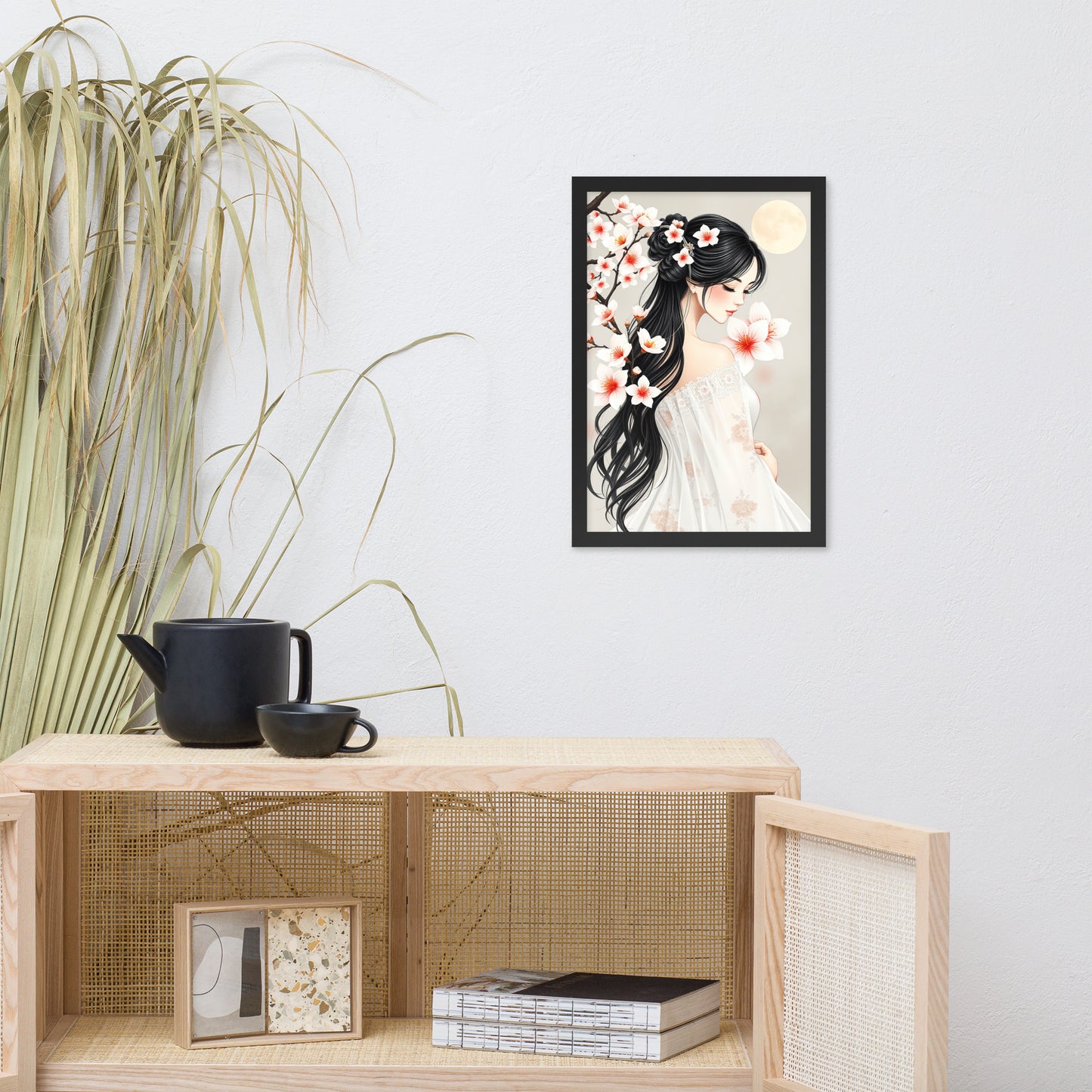 Elegant Cherry Blossom Bride – Framed Art Print - Romantic Kachoga Style Inspired Wall Decor - Framed poster