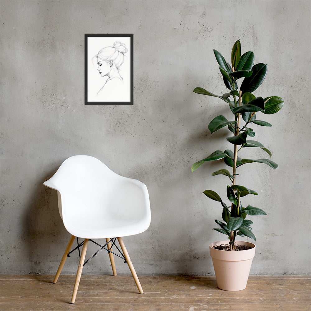 Minimalist One Line Woman Portrait – Framed Wall Art - Boho Decor - Framed poster