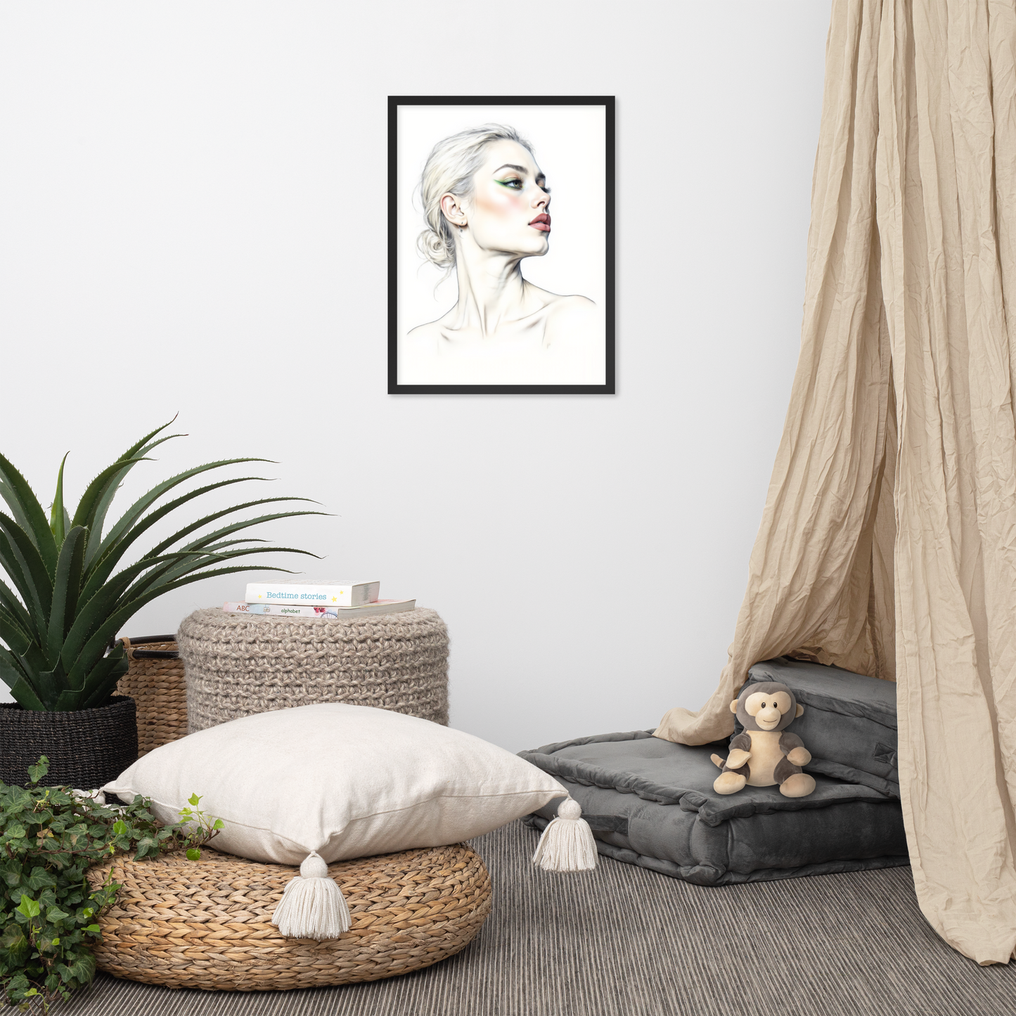 Minimalist One Line Woman Portrait – Framed Wall Art - Boho Decor - Framed Poster
