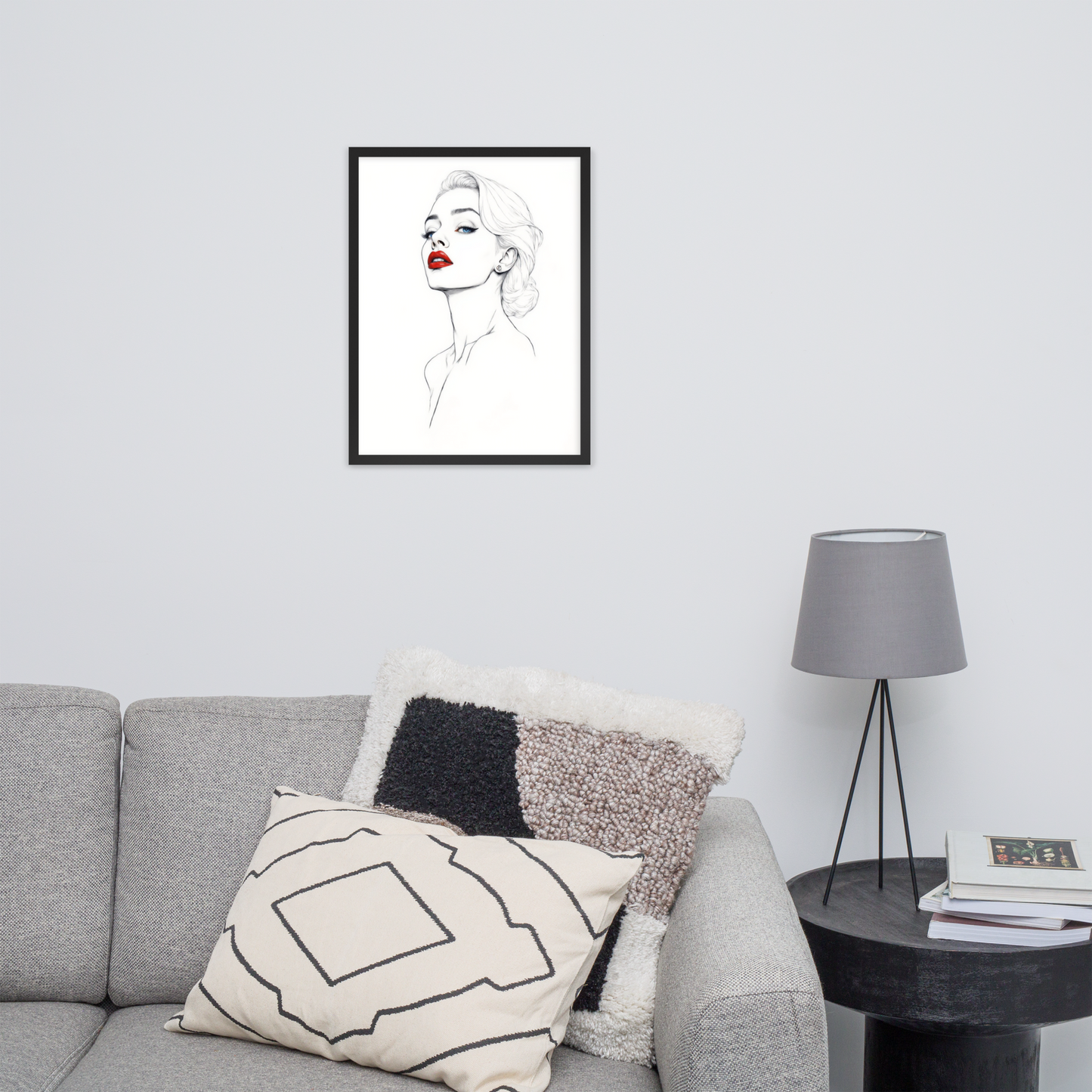 Minimalist One Line Woman Portrait – Framed Wall Art - Boho Decor - Framed poster