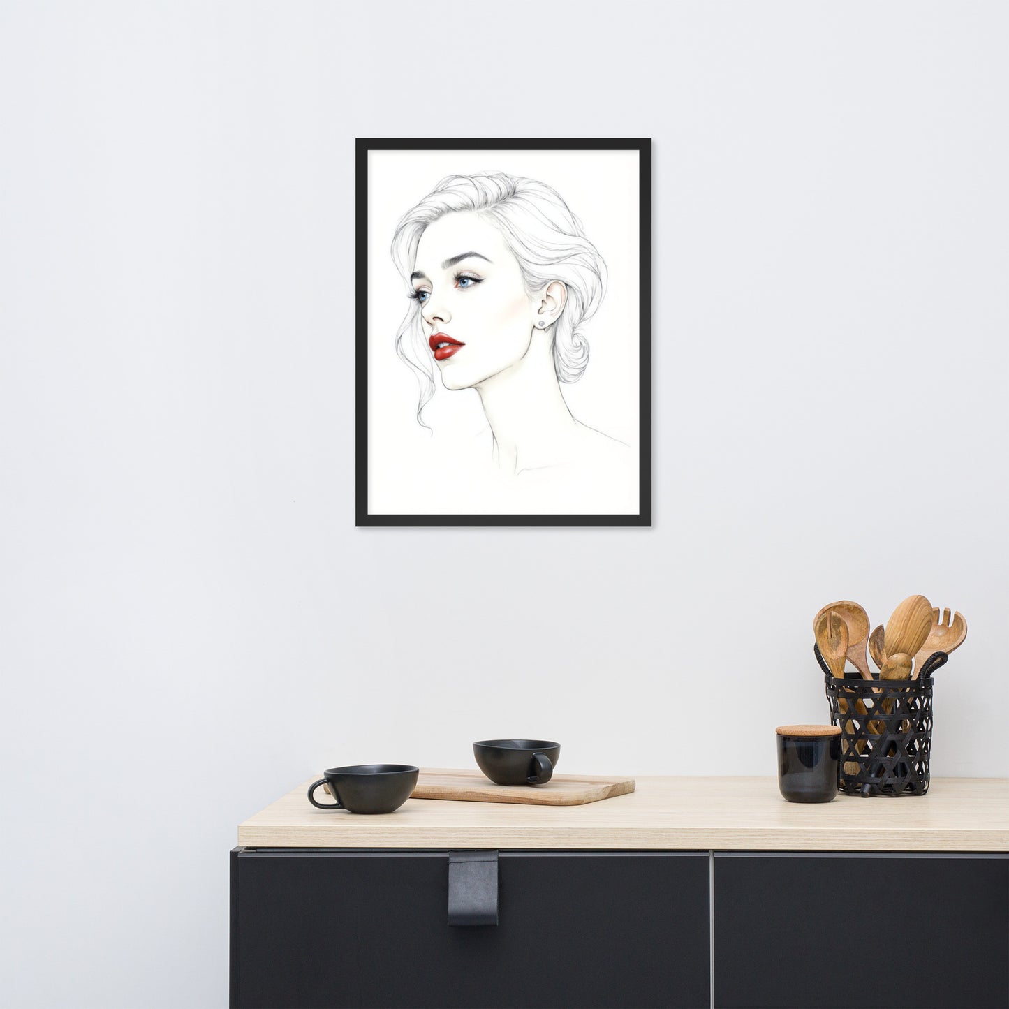 Minimalist One Line Woman Portrait – Framed Wall Art - Boho Decor - Framed poster