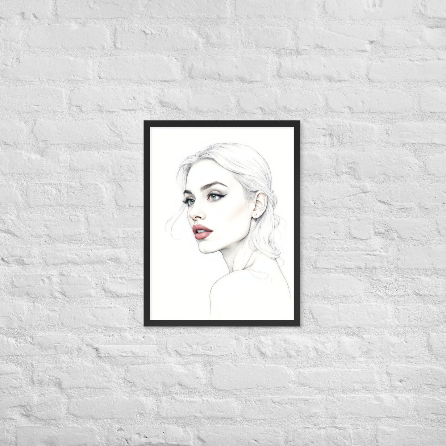 Minimalist One Line Woman Portrait – Framed Wall Art - Boho Decor - Framed poster