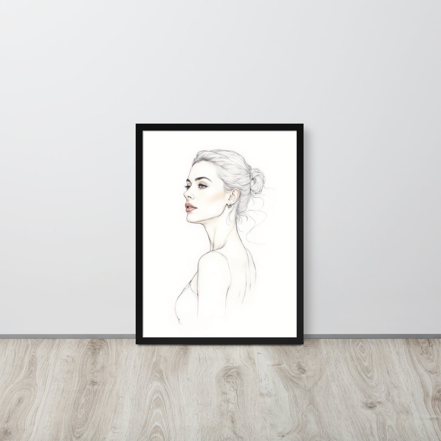 Minimalist One Line Woman Portrait – Framed Wall Art - Boho Decor - Framed poster