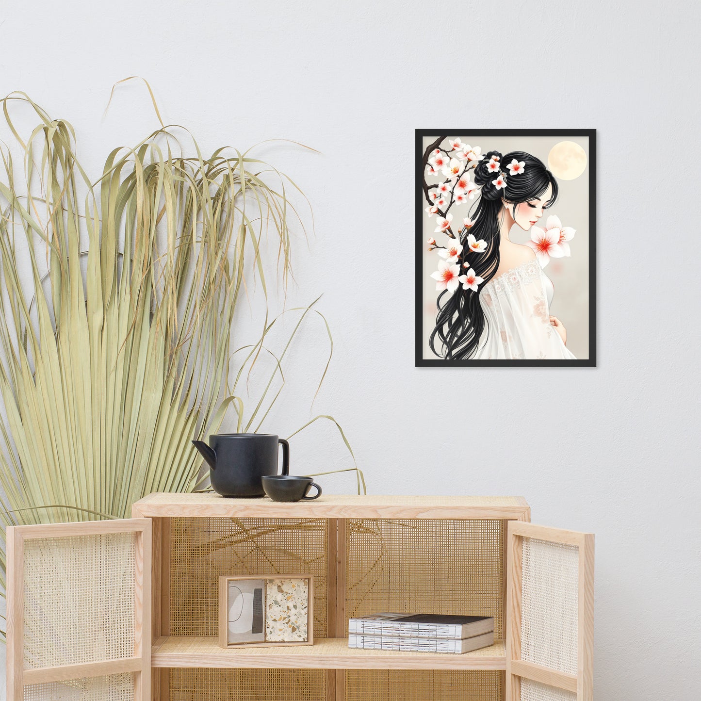 Elegant Cherry Blossom Bride – Framed Art Print - Romantic Kachoga Style Inspired Wall Decor - Framed poster