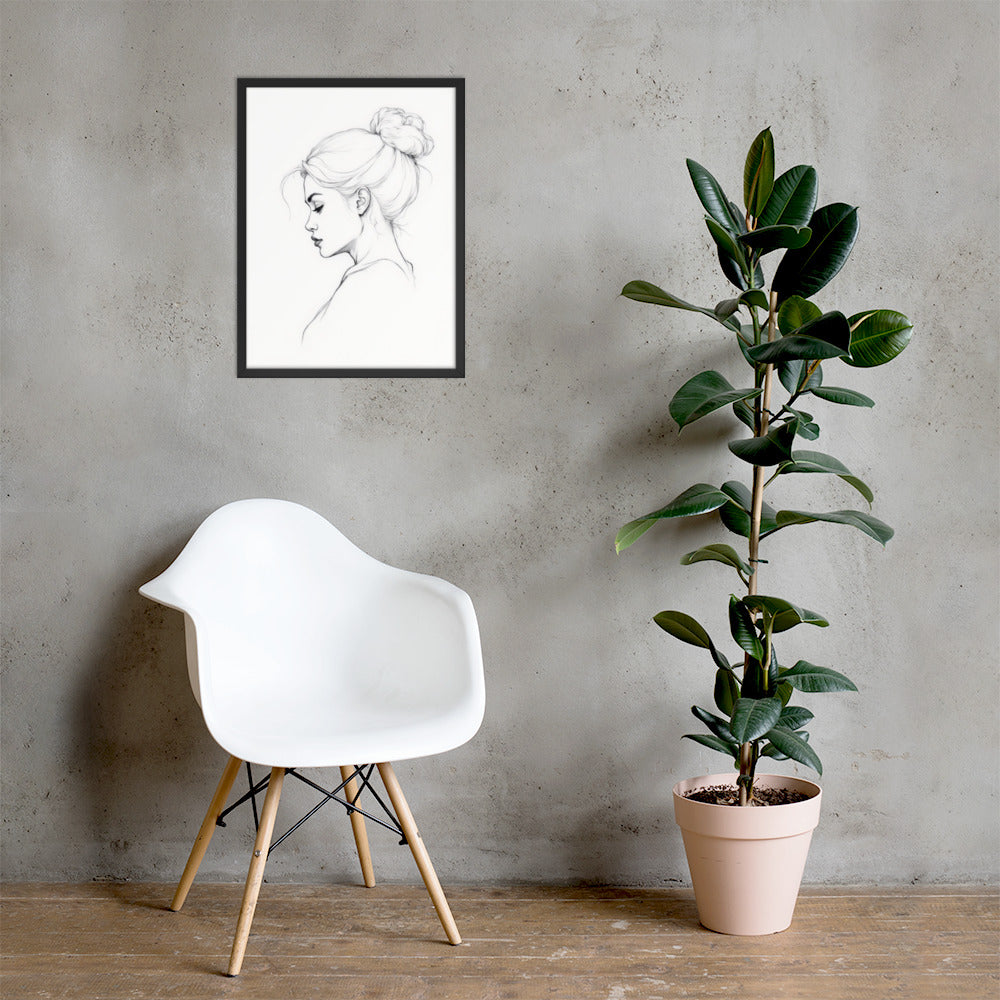 Minimalist One Line Woman Portrait – Framed Wall Art - Boho Decor - Framed poster