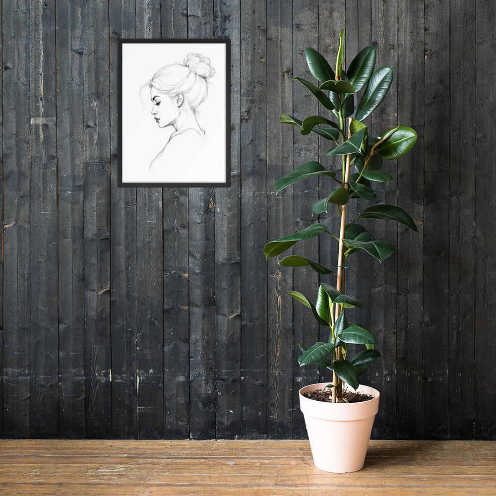 Minimalist One Line Woman Portrait – Framed Wall Art - Boho Decor - Framed poster