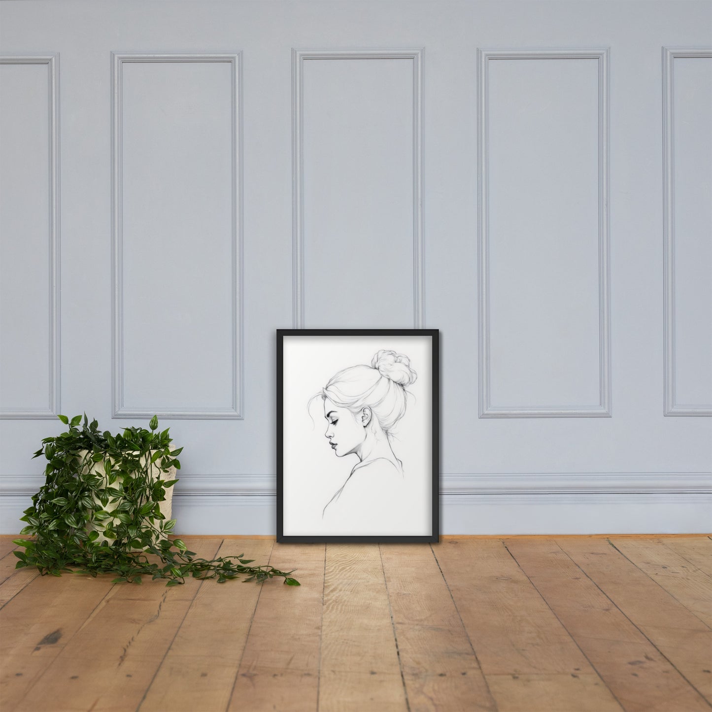 Minimalist One Line Woman Portrait – Framed Wall Art - Boho Decor - Framed poster