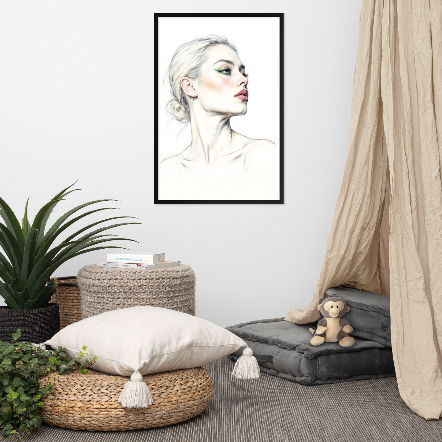 Minimalist One Line Woman Portrait – Framed Wall Art - Boho Decor - Framed Poster