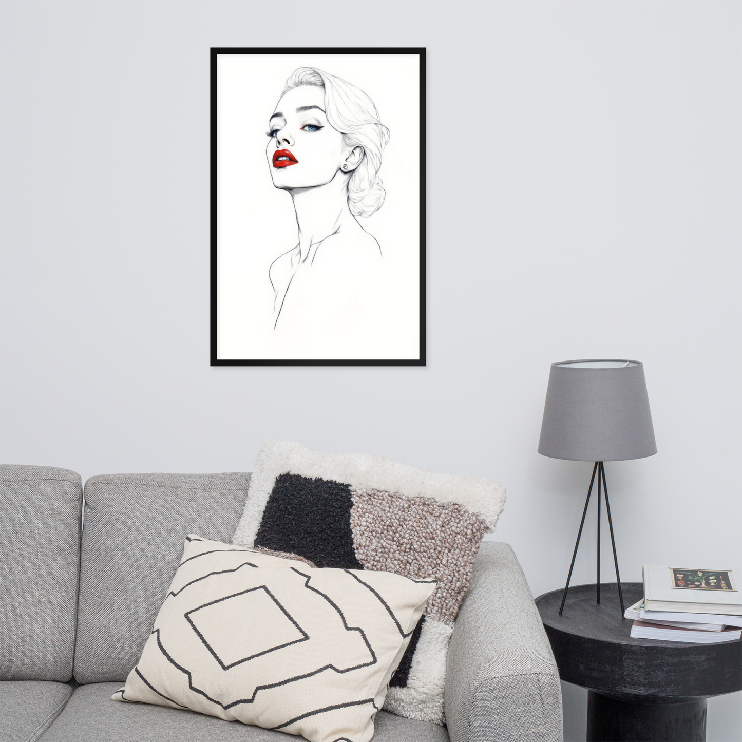 Minimalist One Line Woman Portrait – Framed Wall Art - Boho Decor - Framed poster