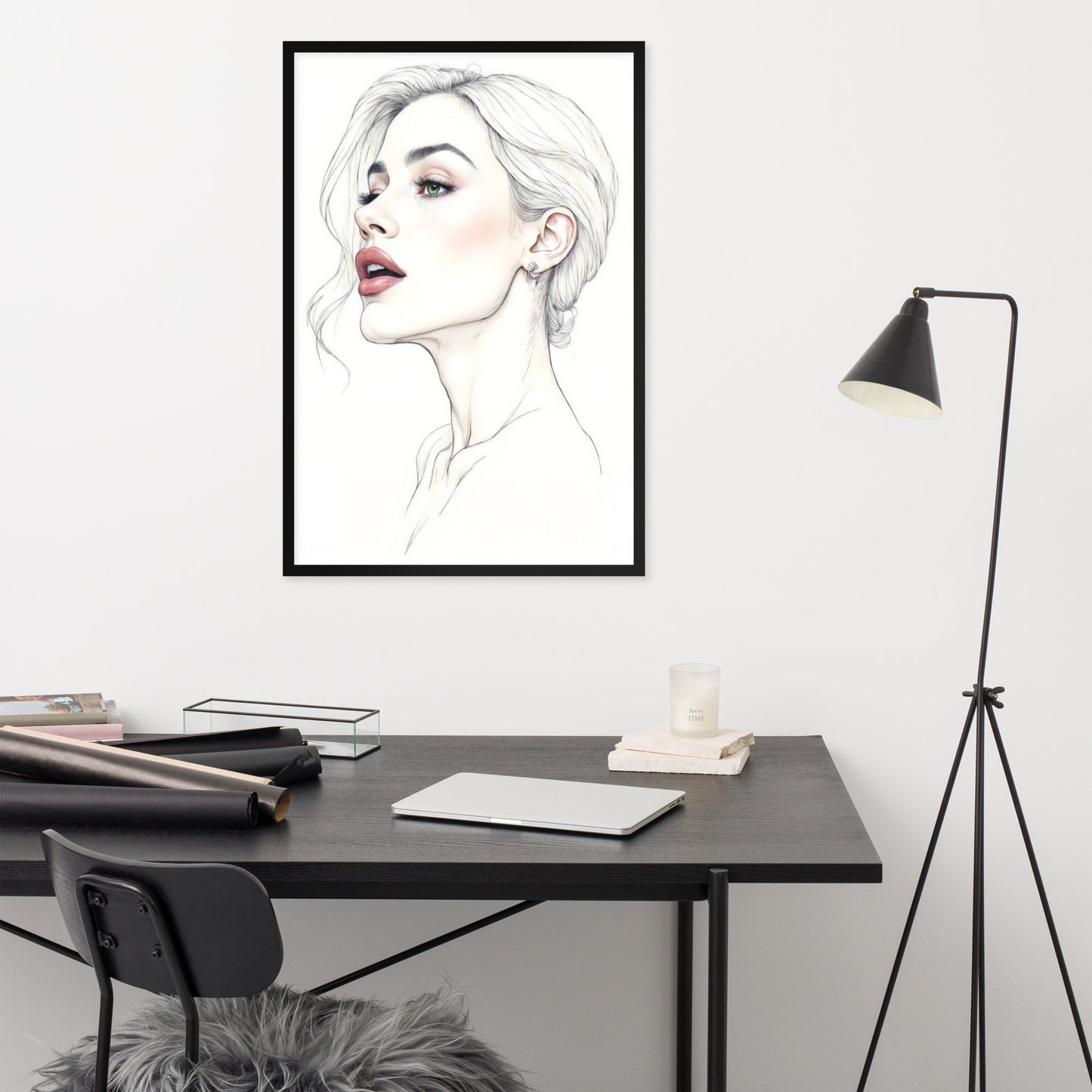Minimalist One Line Woman Portrait – Framed Wall Art - Boho Decor - Framed poster