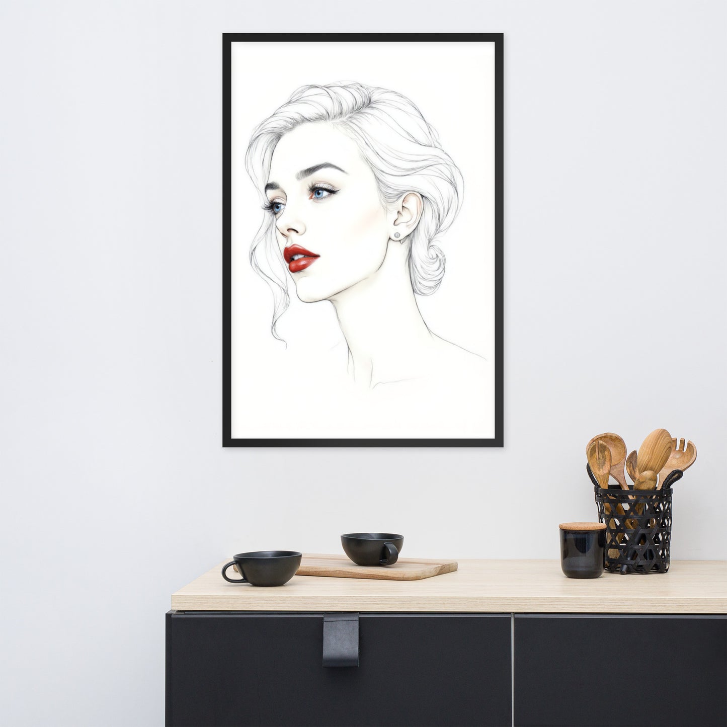 Minimalist One Line Woman Portrait – Framed Wall Art - Boho Decor - Framed poster