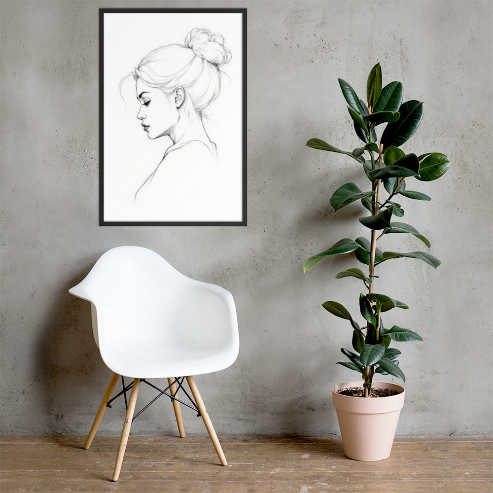Minimalist One Line Woman Portrait – Framed Wall Art - Boho Decor - Framed poster