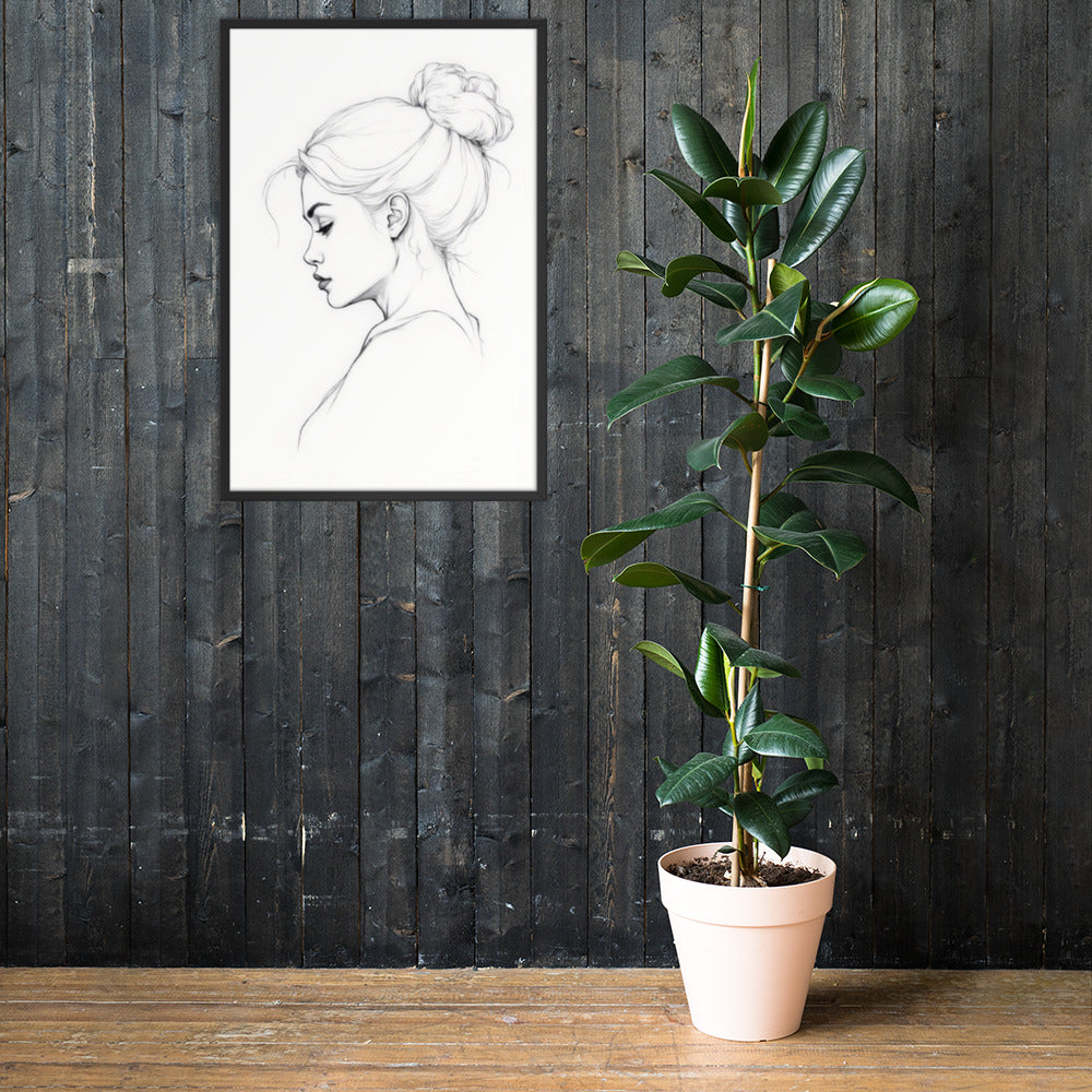 Minimalist One Line Woman Portrait – Framed Wall Art - Boho Decor - Framed poster
