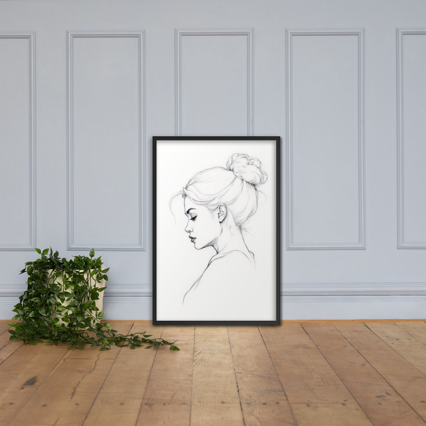 Minimalist One Line Woman Portrait – Framed Wall Art - Boho Decor - Framed poster
