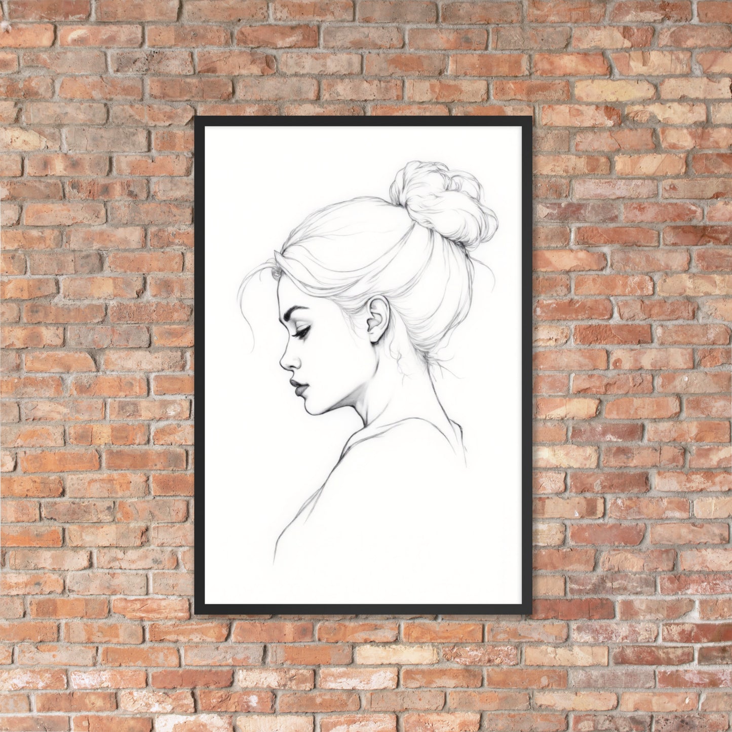 Minimalist One Line Woman Portrait – Framed Wall Art - Boho Decor - Framed poster