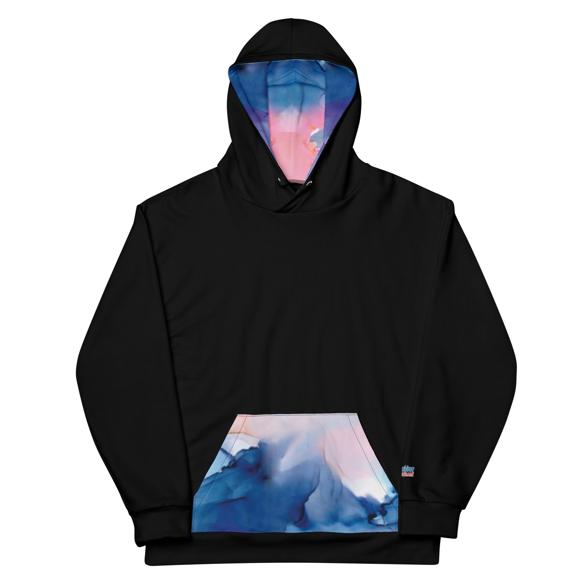 Unisex Contrast Hoodie – Printed Interior Hood & Pocket with Abstract Pattern
