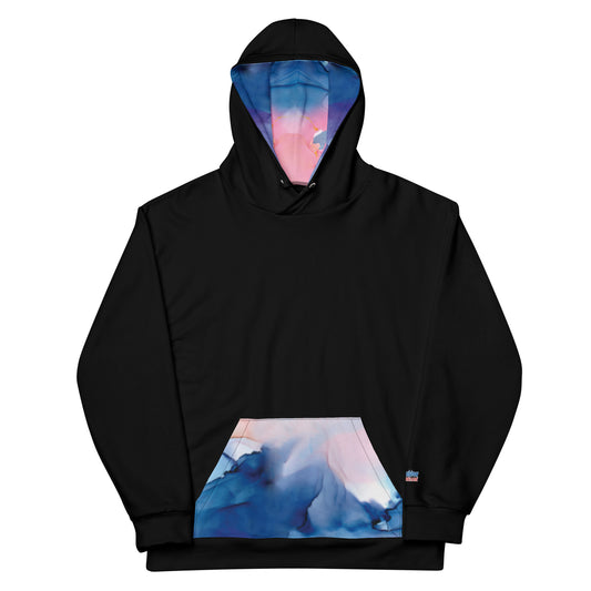 Unisex Contrast Hoodie – Printed Interior Hood & Pocket with Abstract Pattern