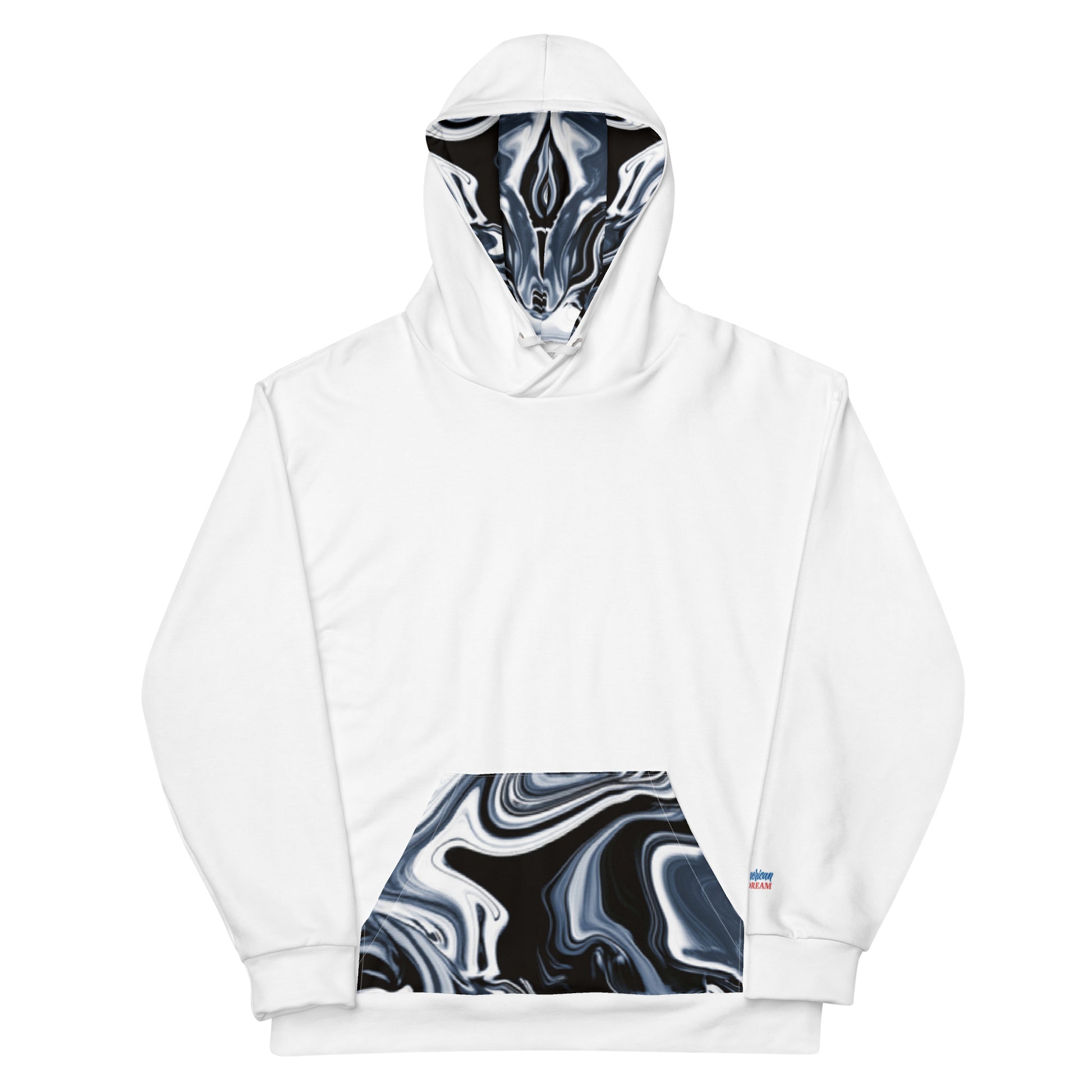 Unisex Contrast Hoodie – Printed Interior Hood & Pocket with Abstract Pattern