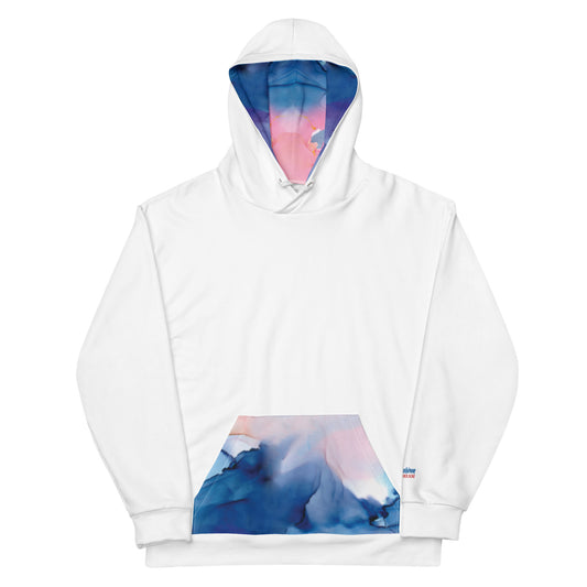 Unisex Contrast Hoodie – Printed Interior Hood & Pocket with Abstract Pattern