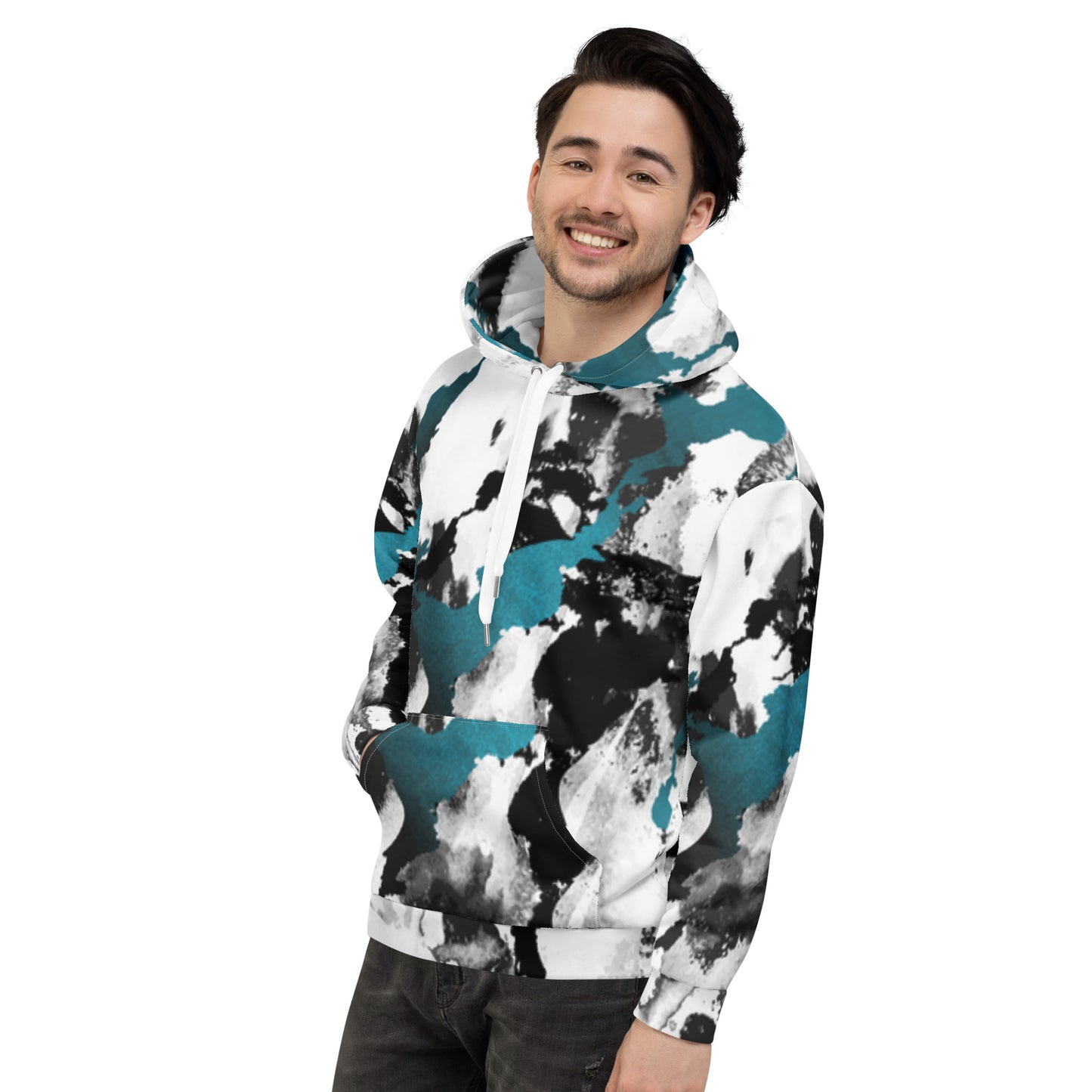 Unisex Hoodie – Teal Abstract Camo