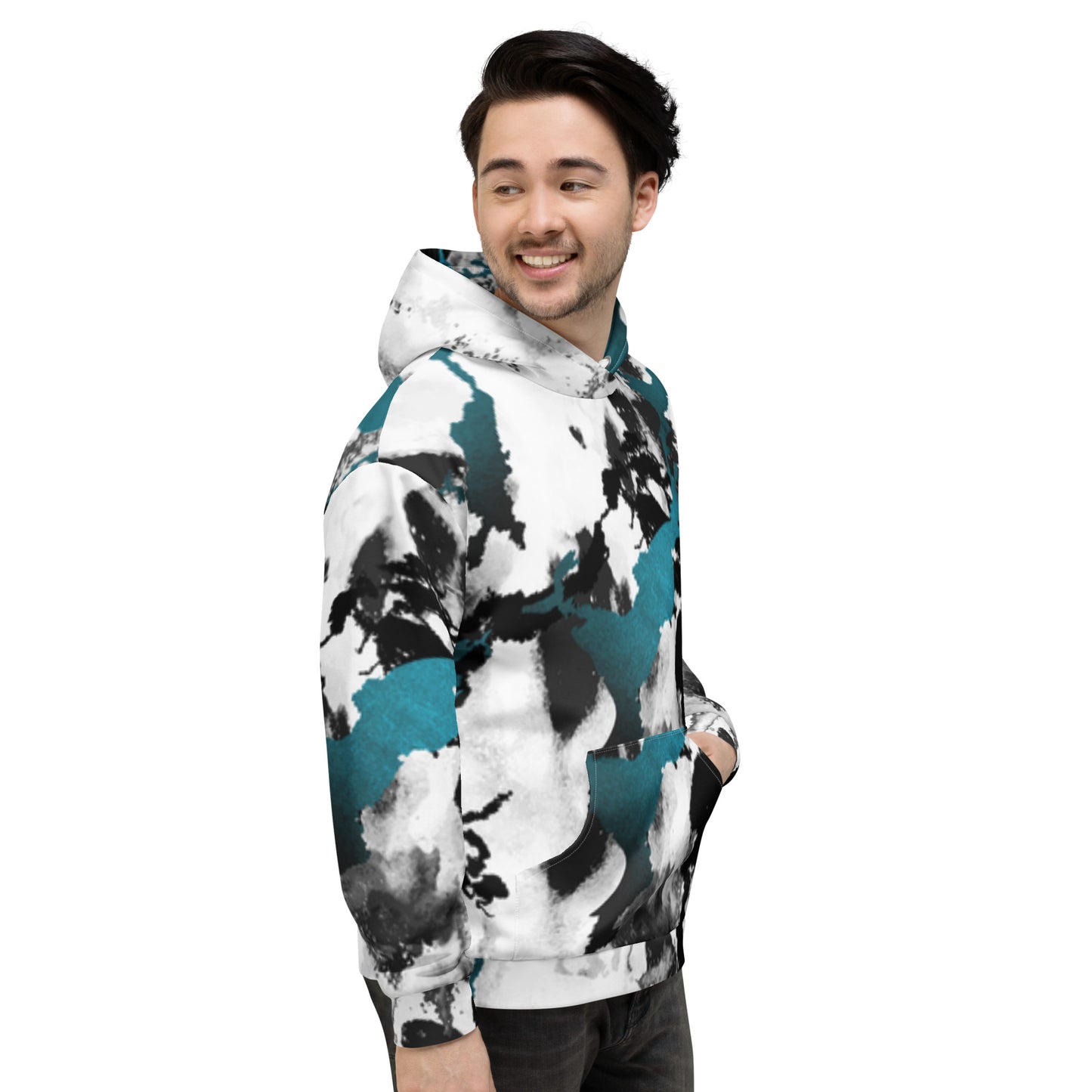 Unisex Hoodie – Teal Abstract Camo