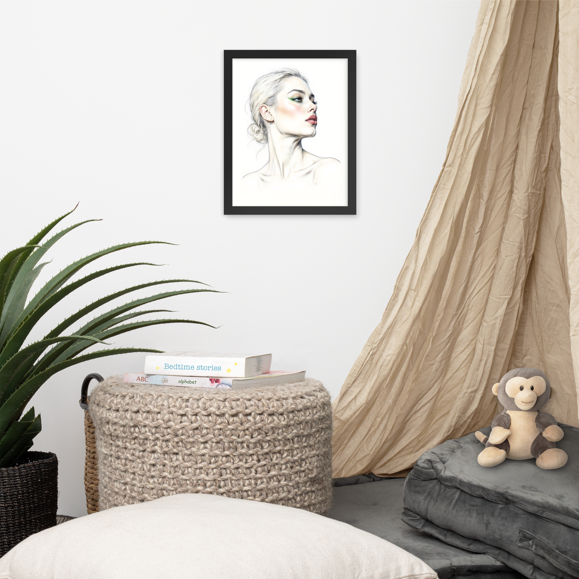 Minimalist One Line Woman Portrait – Framed Wall Art - Boho Decor - Framed Poster