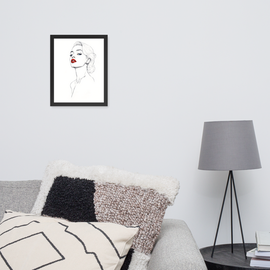 Minimalist One Line Woman Portrait – Framed Wall Art - Boho Decor - Framed poster