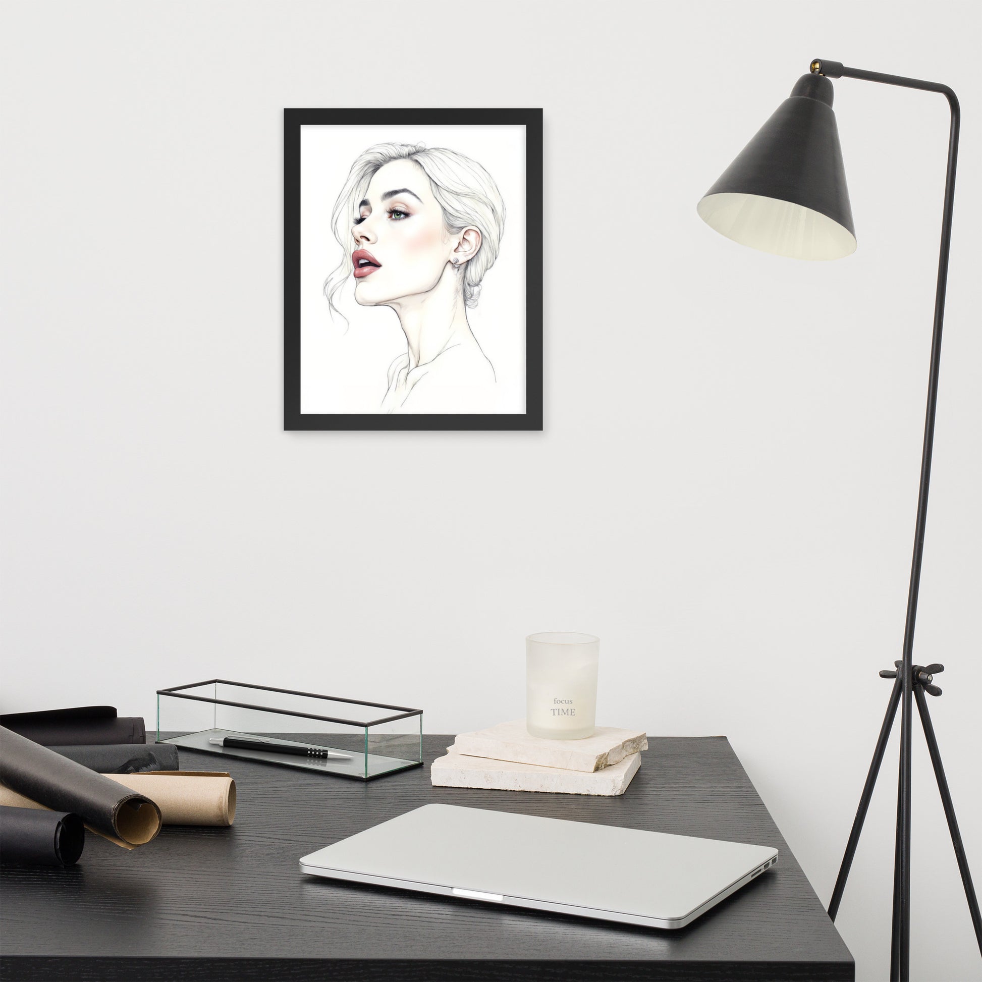 Minimalist One Line Woman Portrait – Framed Wall Art - Boho Decor - Framed poster