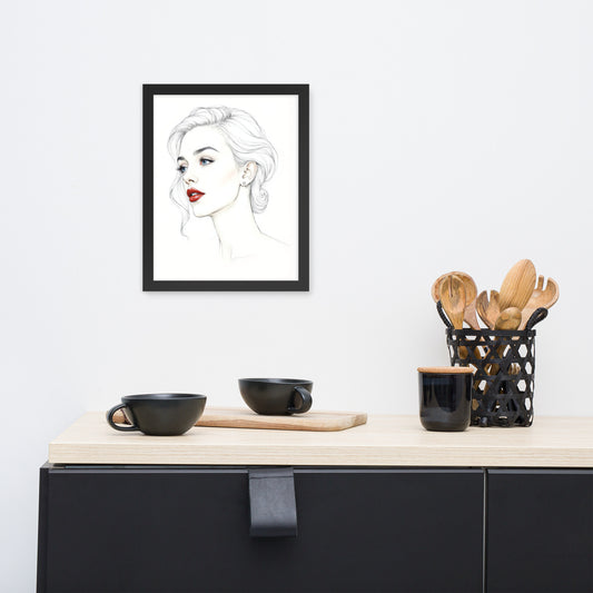 Minimalist One Line Woman Portrait – Framed Wall Art - Boho Decor - Framed poster