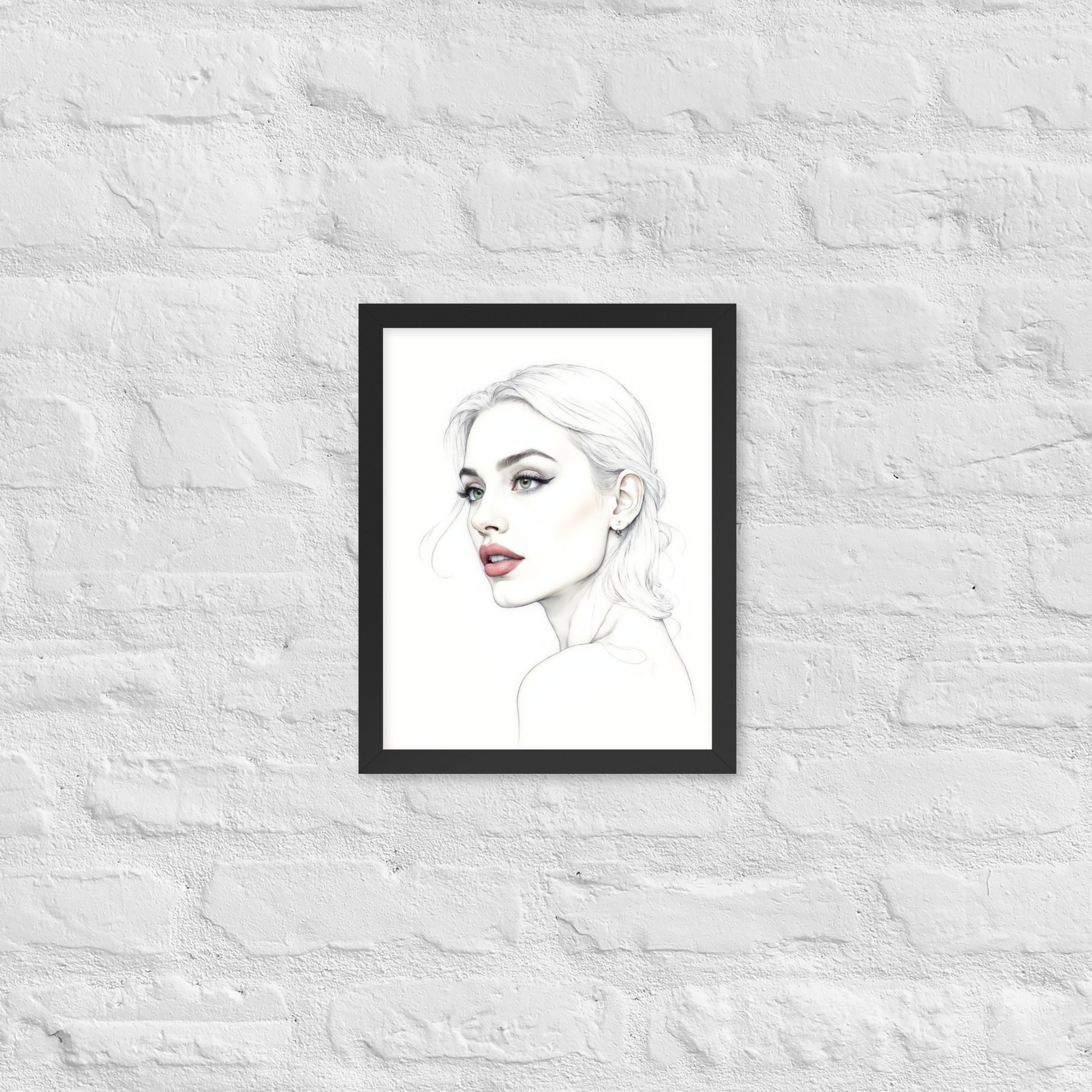 Minimalist One Line Woman Portrait – Framed Wall Art - Boho Decor - Framed poster
