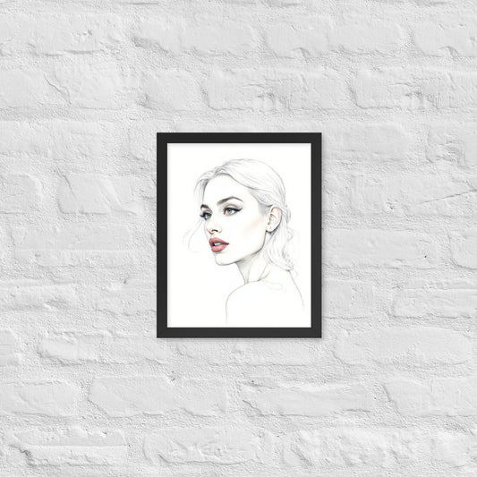 Minimalist One Line Woman Portrait – Framed Wall Art - Boho Decor - Framed poster