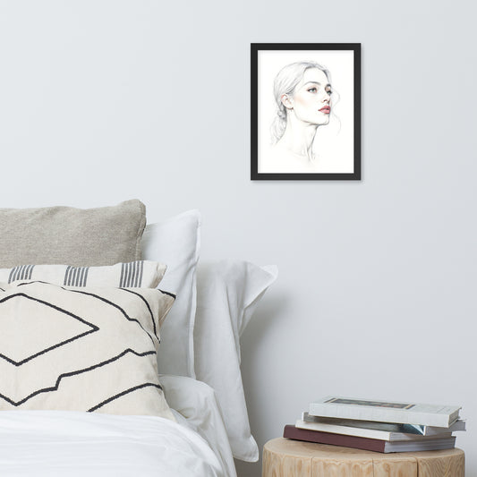 Minimalist One Line Woman Portrait – Framed Wall Art - Boho Decor - Framed poster