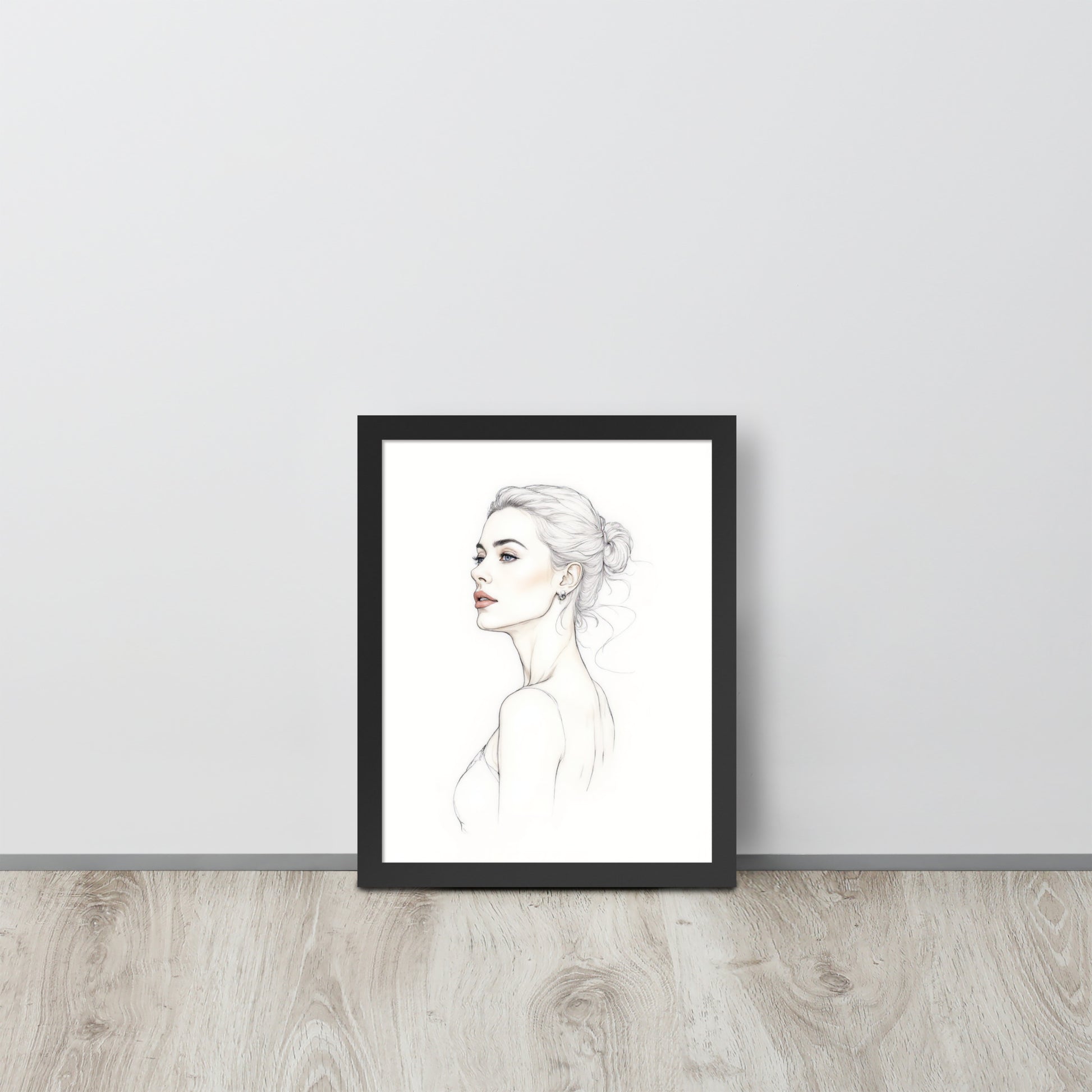 Minimalist One Line Woman Portrait – Framed Wall Art - Boho Decor - Framed poster