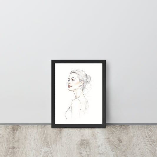 Minimalist One Line Woman Portrait – Framed Wall Art - Boho Decor - Framed poster