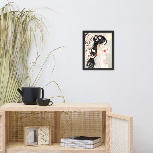 Elegant Cherry Blossom Bride – Framed Art Print - Romantic Kachoga Style Inspired Wall Decor - Framed poster