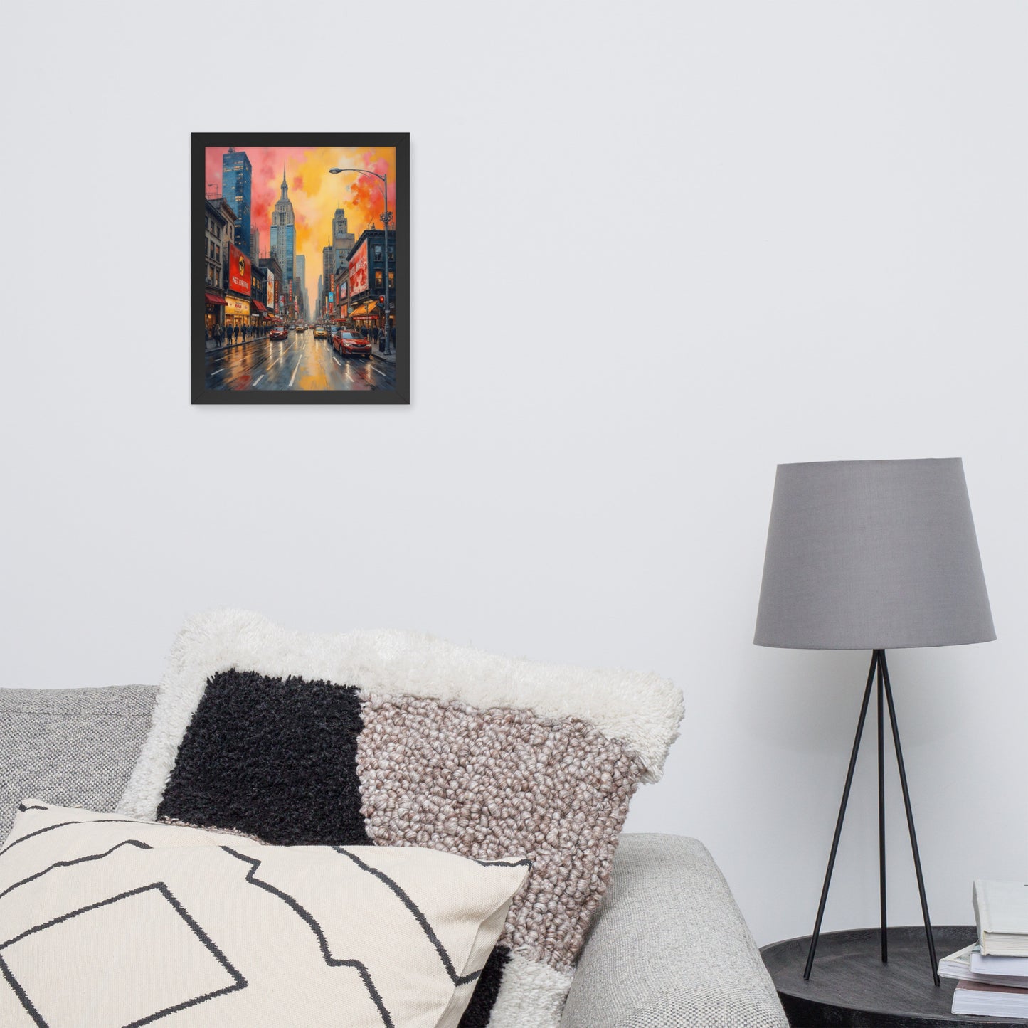 Abstract cityscape, expressionist painting style - Vibrant color palette - Framed poster