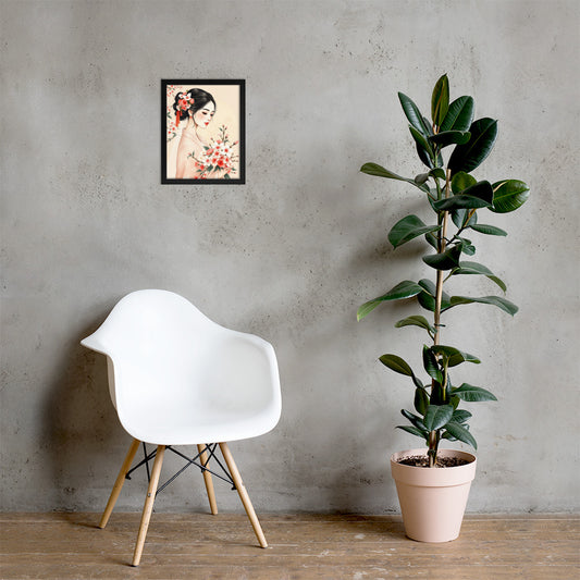 Elegant Cherry Blossom Bride – Framed Art Print - Romantic Kachoga Style Inspired Wall Decor - Framed poster