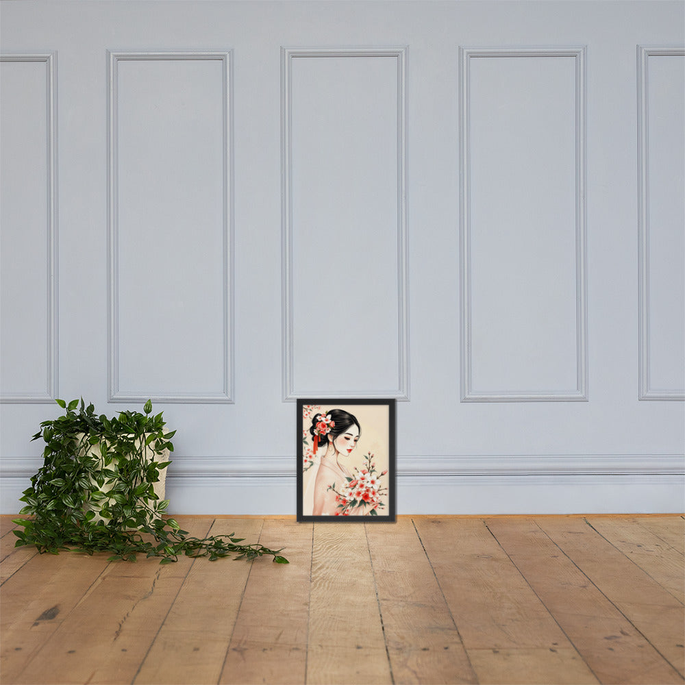 Elegant Cherry Blossom Bride – Framed Art Print - Romantic Kachoga Style Inspired Wall Decor - Framed poster