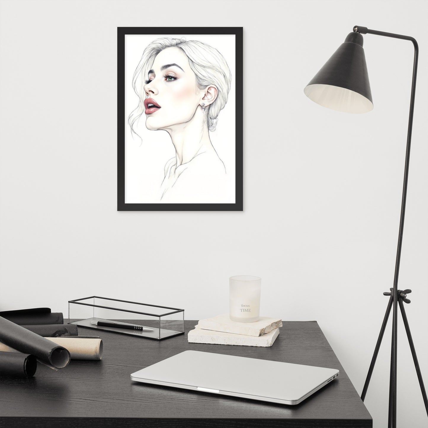 Minimalist One Line Woman Portrait – Framed Wall Art - Boho Decor - Framed poster