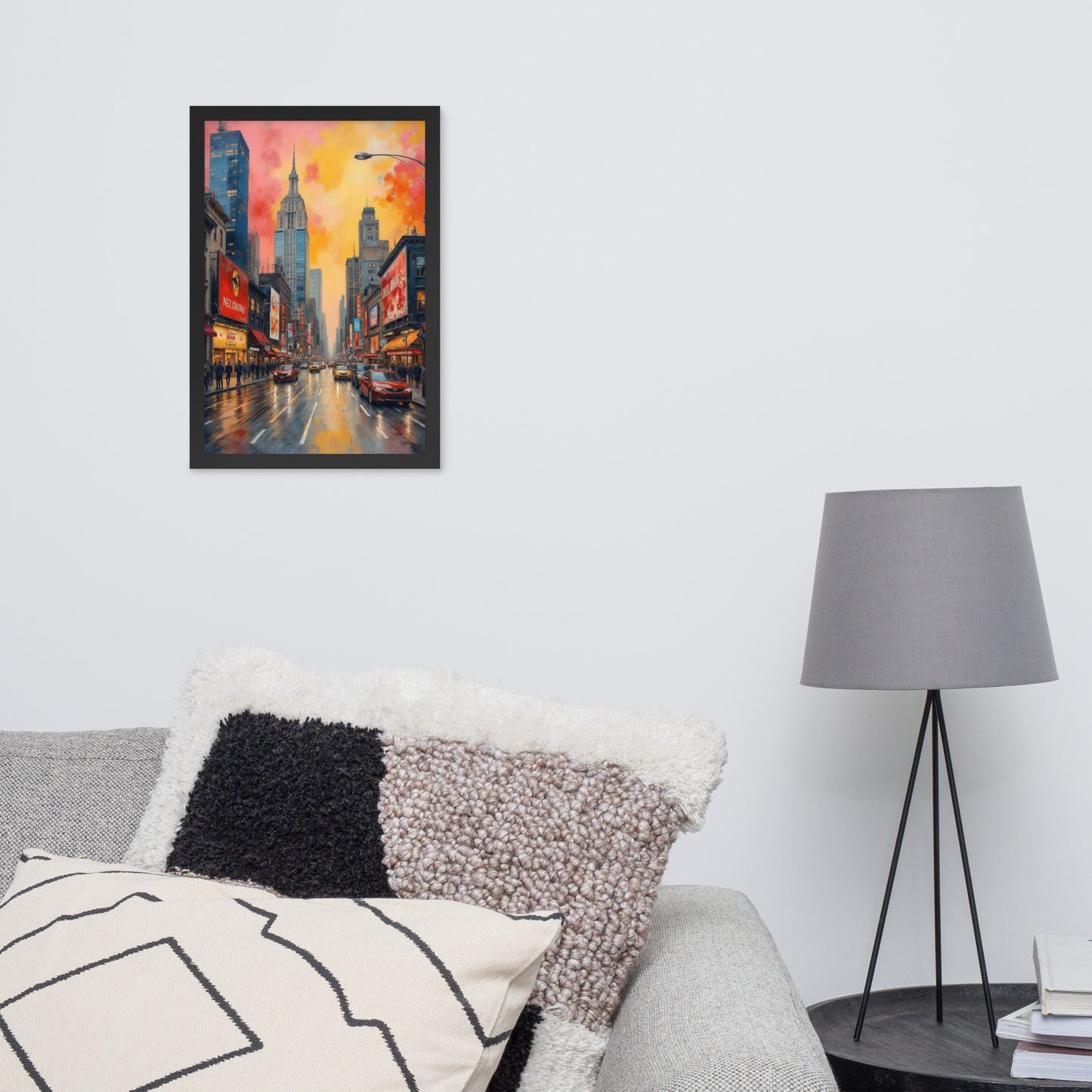 Abstract cityscape, expressionist painting style - Vibrant color palette - Framed poster