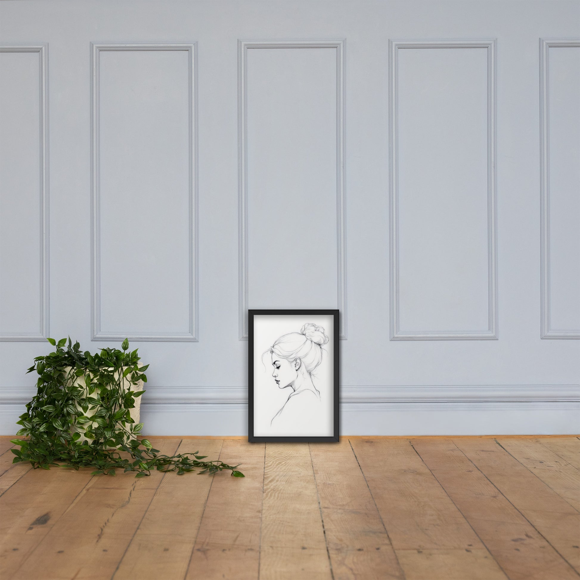 Minimalist One Line Woman Portrait – Framed Wall Art - Boho Decor - Framed poster