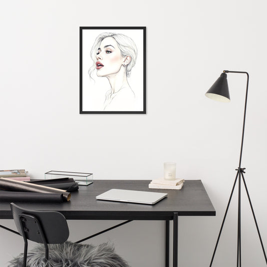 Minimalist One Line Woman Portrait – Framed Wall Art - Boho Decor - Framed poster