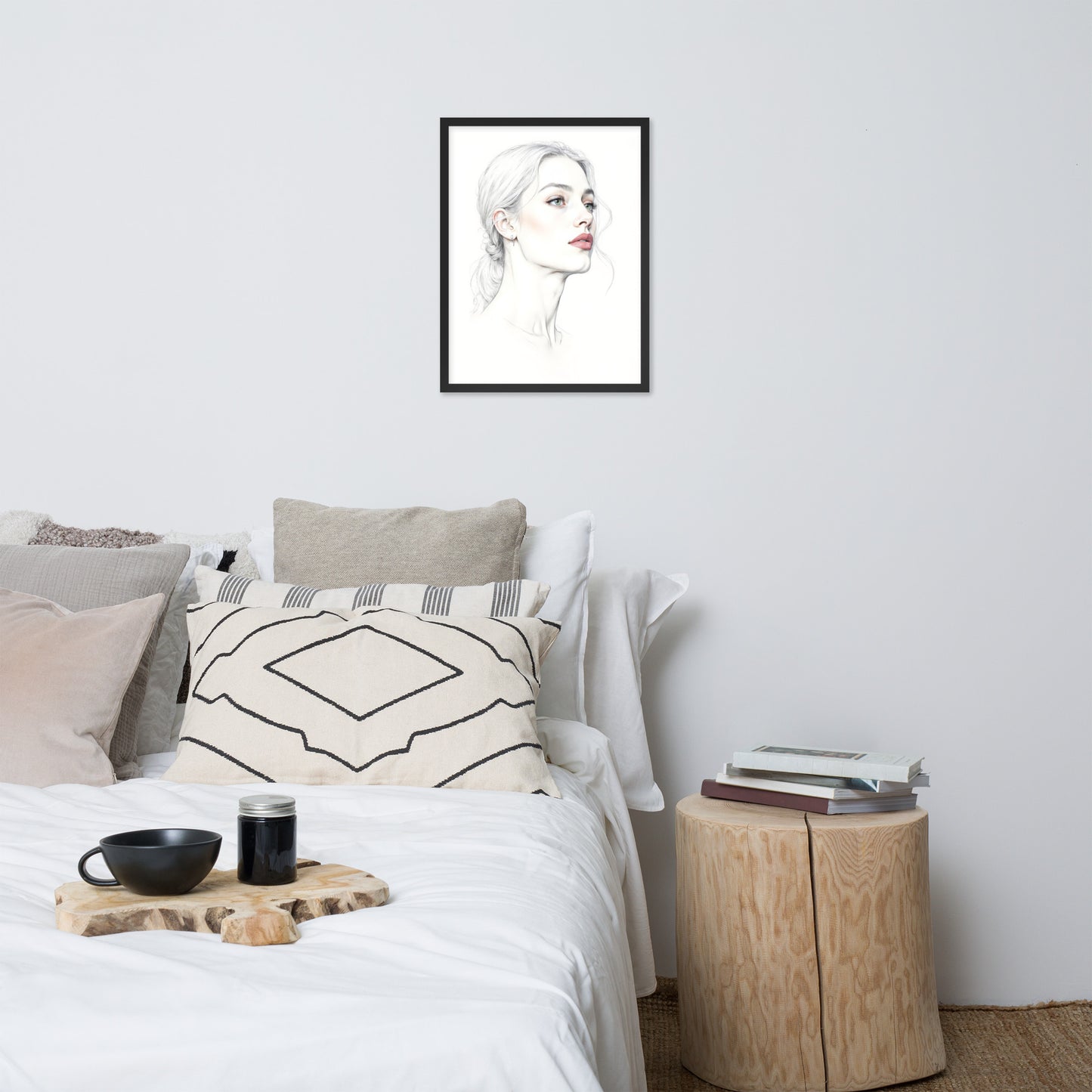 Minimalist One Line Woman Portrait – Framed Wall Art - Boho Decor - Framed poster